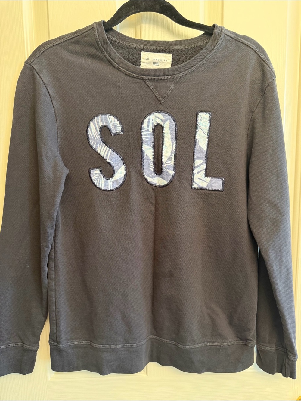 Sol Angeles Kids Crewneck Sweatshirt in Charcoal with Patterned SOL Appliqué